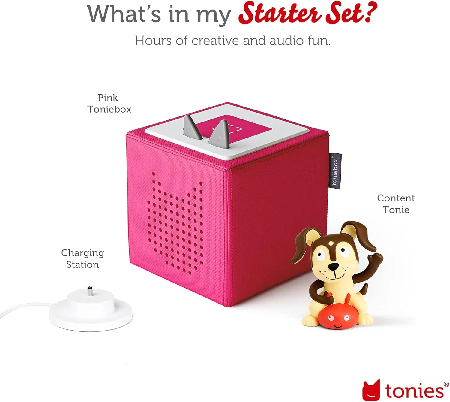 Toniebox Audio Player Starter Set with Playtime Puppy - Listen, Learn, and Play with One Huggable Little Box - Pink