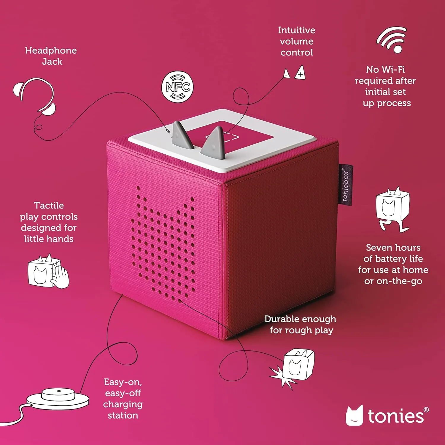 Toniebox Audio Player Starter Set with Playtime Puppy - Listen, Learn, and Play with One Huggable Little Box - Pink