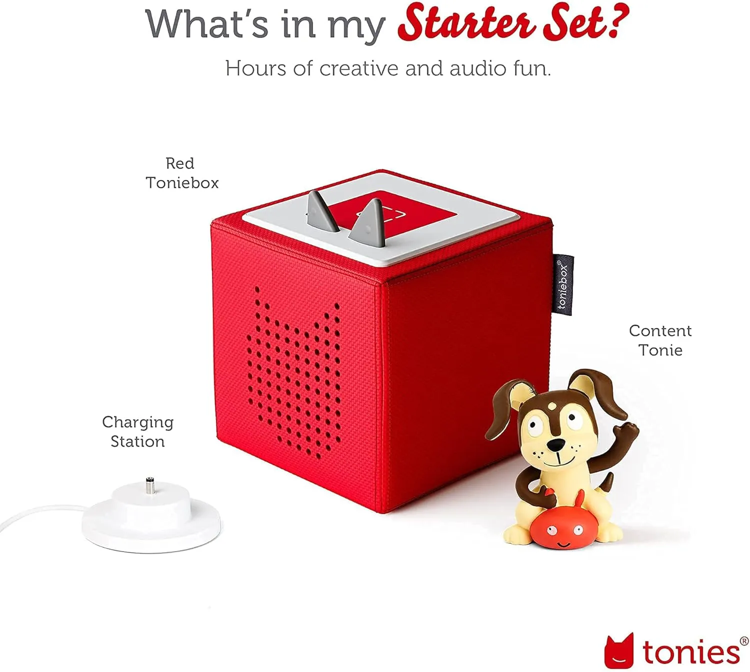 Toniebox Audio Player Starter Set with Playtime Puppy - Listen, Learn, and Play with One Huggable Little Box - Red