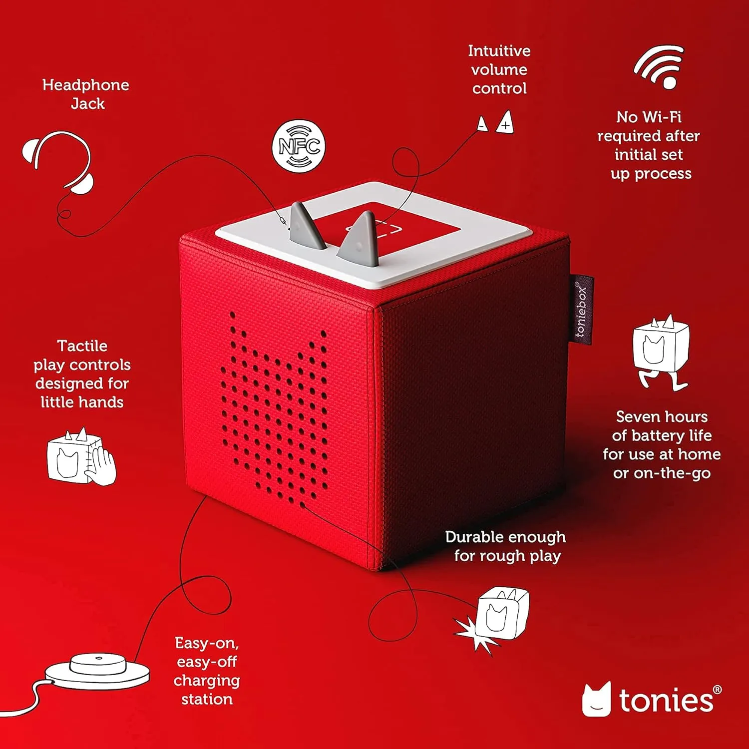 Toniebox Audio Player Starter Set with Playtime Puppy - Listen, Learn, and Play with One Huggable Little Box - Red