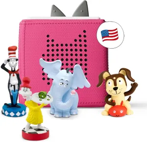 Toniebox Audio Starter Set with Cat in The Hat, Sam-l-Am, Horton Hears a Who!, and Playtime Puppy - Listen, Learn, and Play with One Huggable Little Box - Pink