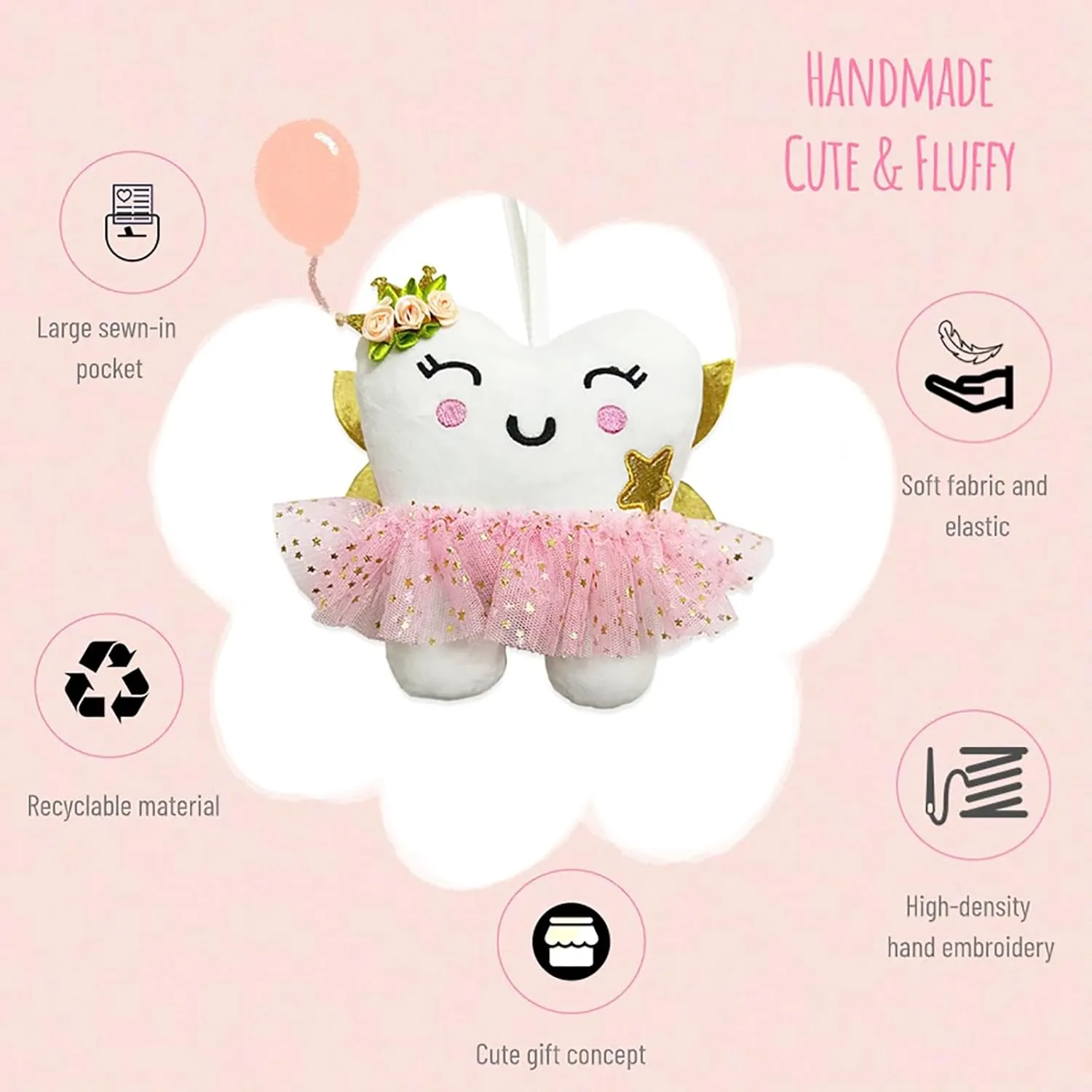 Tooth Fairy Pillow Kit with Pocket and Bag for Girls