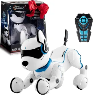 Top Race Rechargeable Robot Dog- Interactive Smart Robo Dog for Kids Ages 5-7 - Programmable with Remote Control, Voice and Touch Features - Realistic Actions and Perform Tricks - 4x5x6 Inches (White)