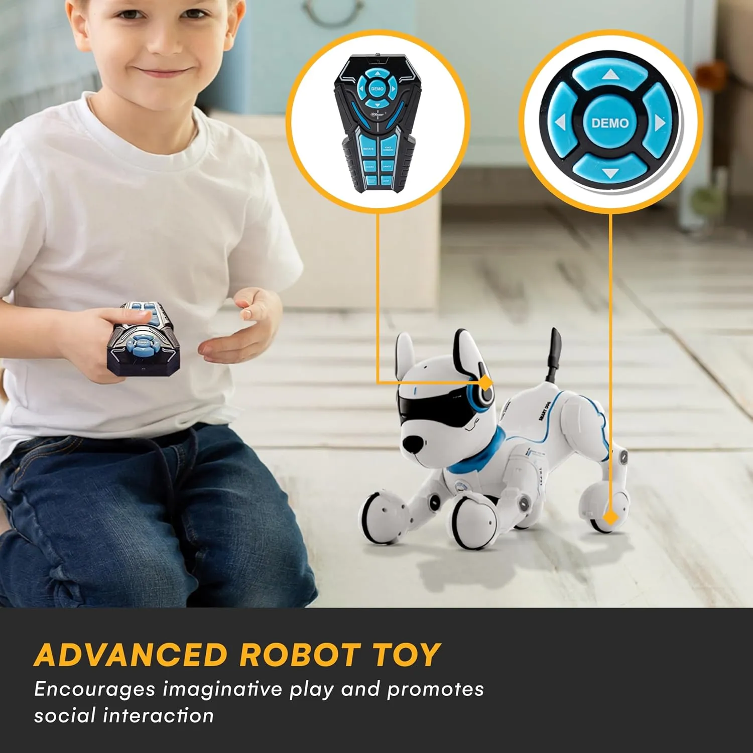 Top Race Rechargeable Robot Dog- Interactive Smart Robo Dog for Kids Ages 5-7 - Programmable with Remote Control, Voice and Touch Features - Realistic Actions and Perform Tricks - 4x5x6 Inches (White)