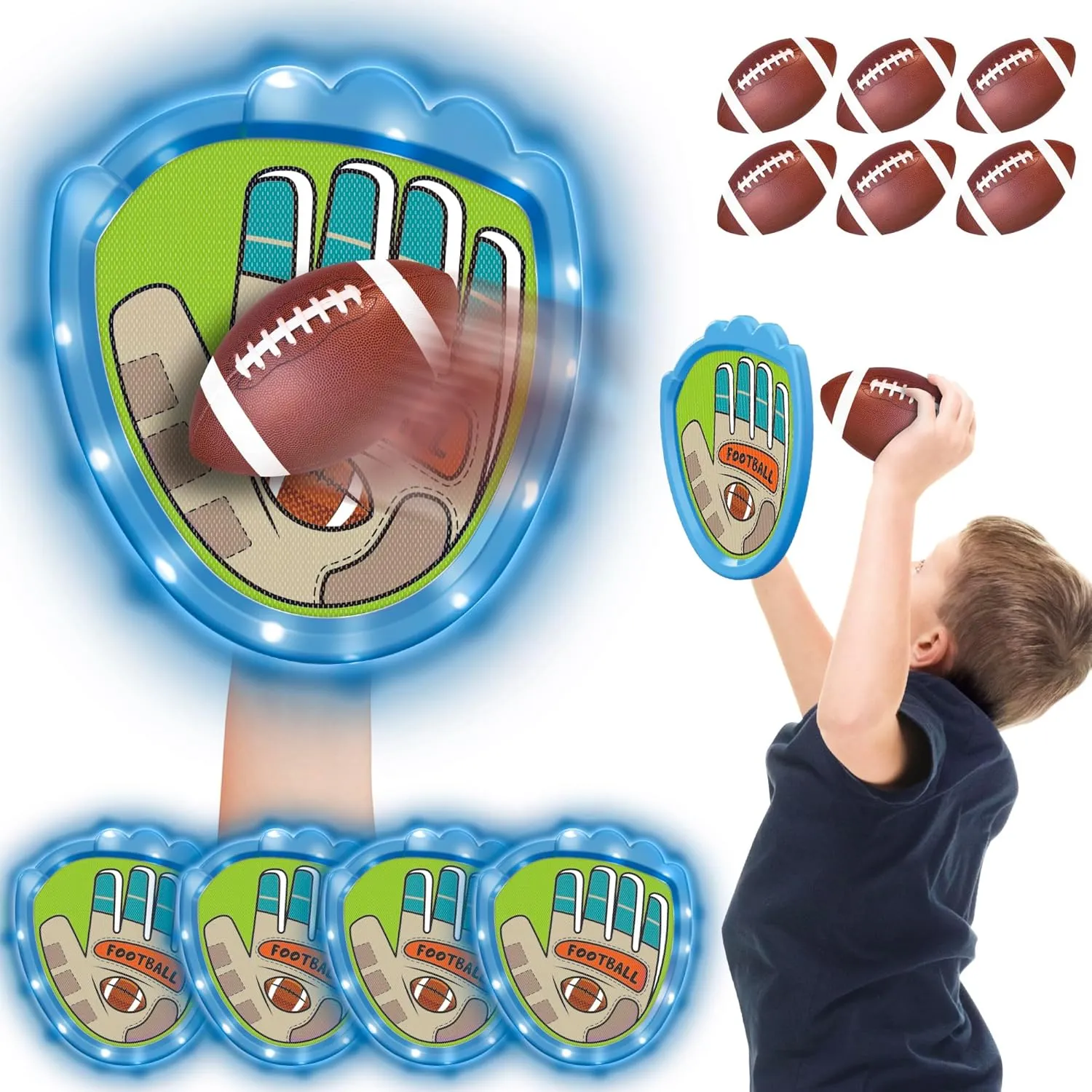 Toss and Catch Ball Game Set,Light-Up Kids Baseball Glove Sticky Mitt, Velcro Ball and Catch Games for Kids Ages 3-12, Football & Baseball Camping/Yard/Outdoor Sports Toy,Outdoor Game for Kids