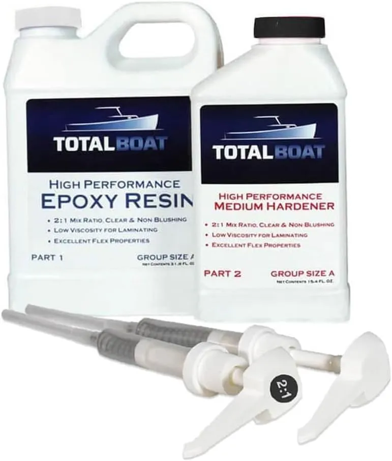 TotalBoat High Performance Epoxy Kit - Crystal Clear Marine Grade Resin and Hardener for Woodworking, Fiberglass, Wooden Boat Building and Repairs (1.5 Quart, Medium)