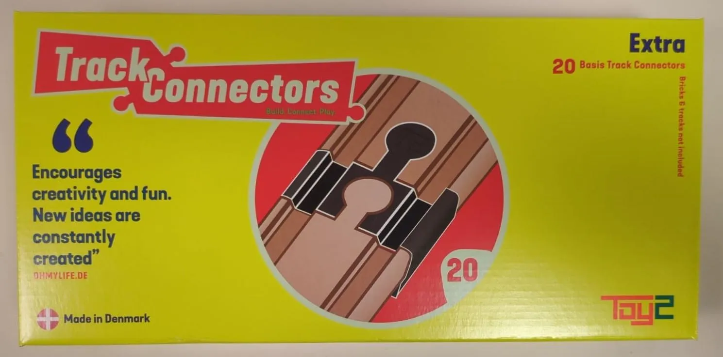 TOY2 Plastic Track Connectors for Wooden Train Set - 20 Compatible Train Connectors for Duplo & Brio Train Set - Spare Parts for Wooden Train Track Set Track Connectors Basis