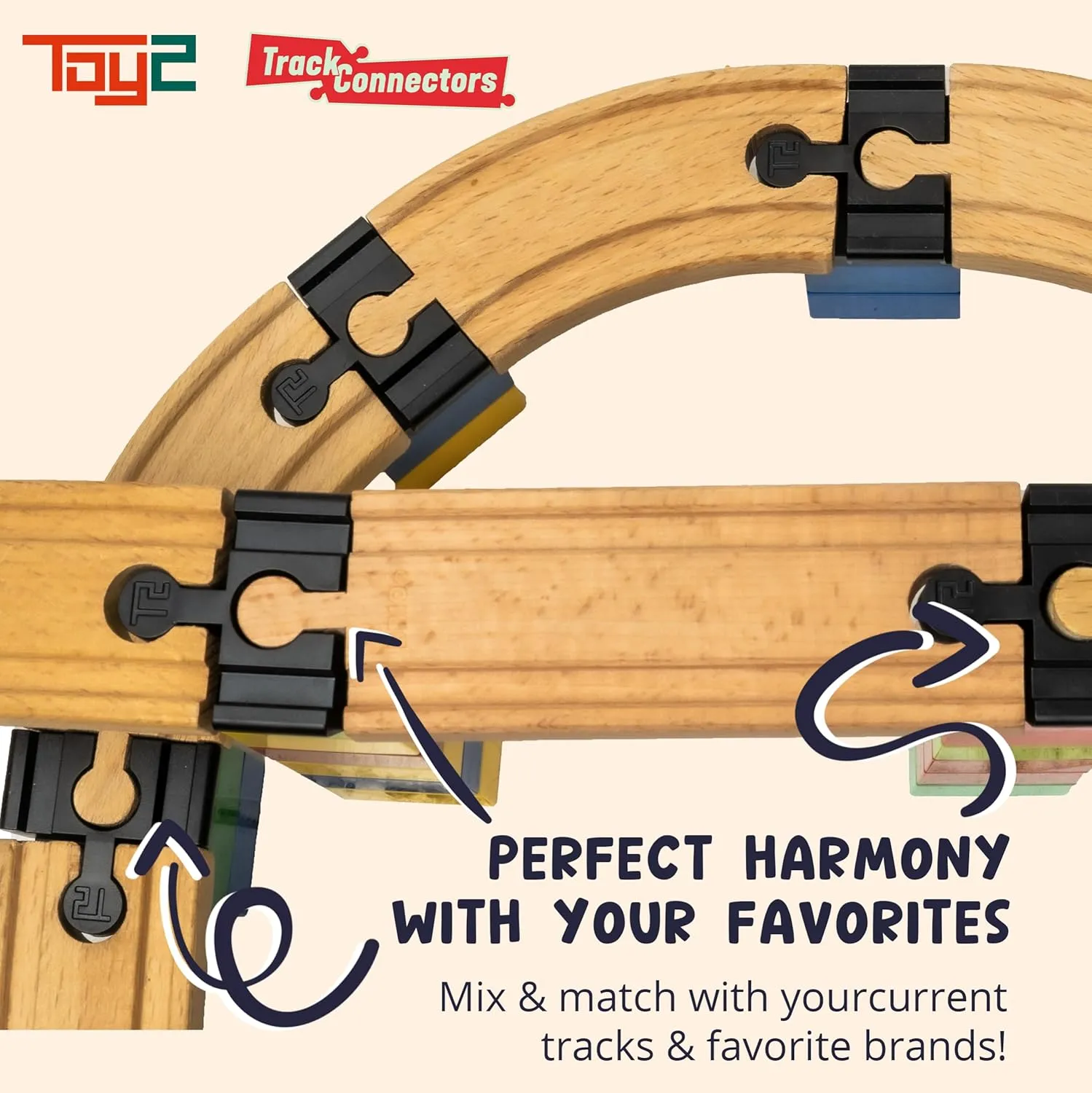 TOY2 Plastic Track Connectors for Wooden Train Set - 20 Compatible Train Connectors for Duplo & Brio Train Set - Spare Parts for Wooden Train Track Set Track Connectors Basis