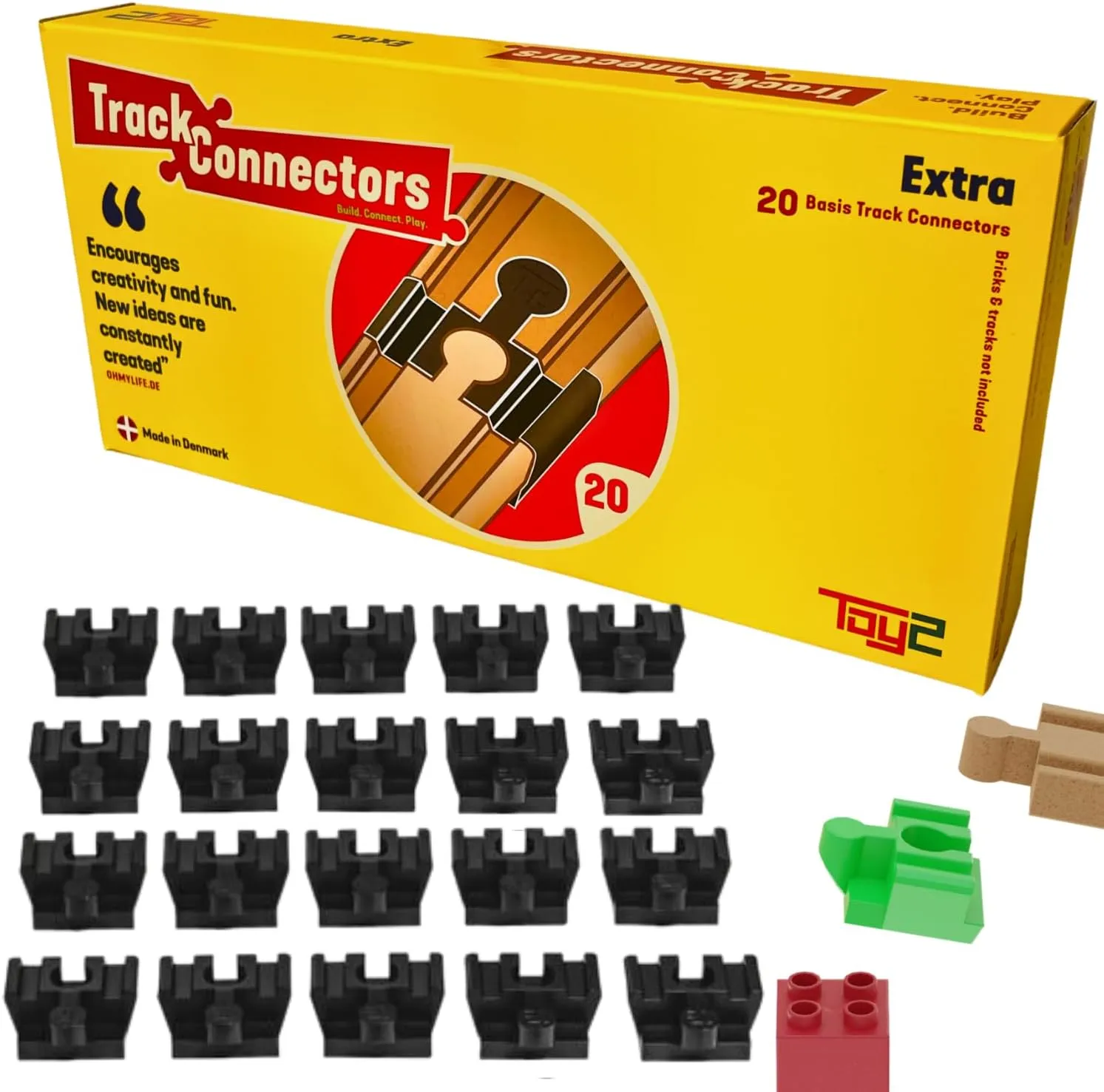 TOY2 Plastic Track Connectors for Wooden Train Set - 20 Compatible Train Connectors for Duplo & Brio Train Set - Spare Parts for Wooden Train Track Set Track Connectors Basis