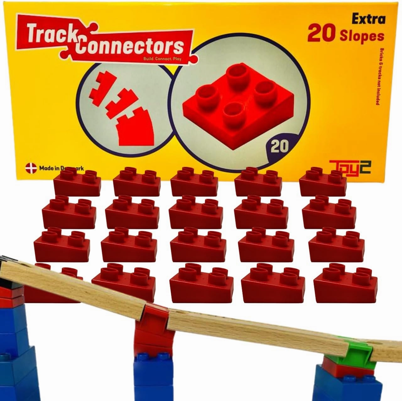 TOY2 Wooden Train Track Accessories - Track Connectors for Wooden Train Set & Building Bricks - Educational Toys for Stem Bins, Toy Building Sets & Learning Games Track Connectors Slopes, 20 pcs