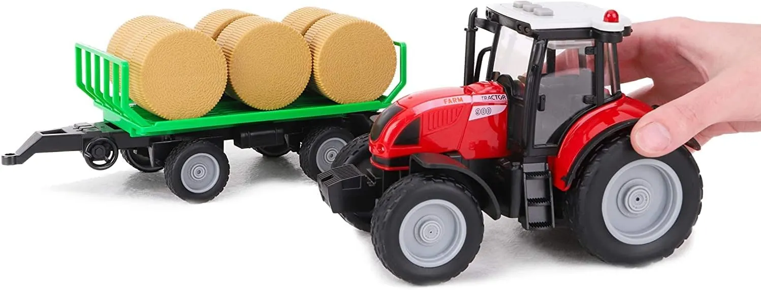 Toyland Tractor and Trailer 37cm Red with Lights and Sound - Farm Toys for Children (Tractor and Ball Trailer)