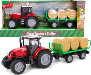 Toyland Tractor and Trailer 37cm Red with Lights and Sound - Farm Toys for Children (Tractor and Ball Trailer)