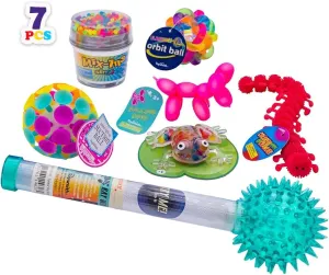 Toysmith Sensory Bundle – Cosmic Ray Wand, Jumbo Suction Ball, Flashing Orbit Ball, Balloon Dogs, Mix-Ins Slime, Plastic Bead Filled Frog, and Crawlies–Sensory Play for Kids Ages 3 