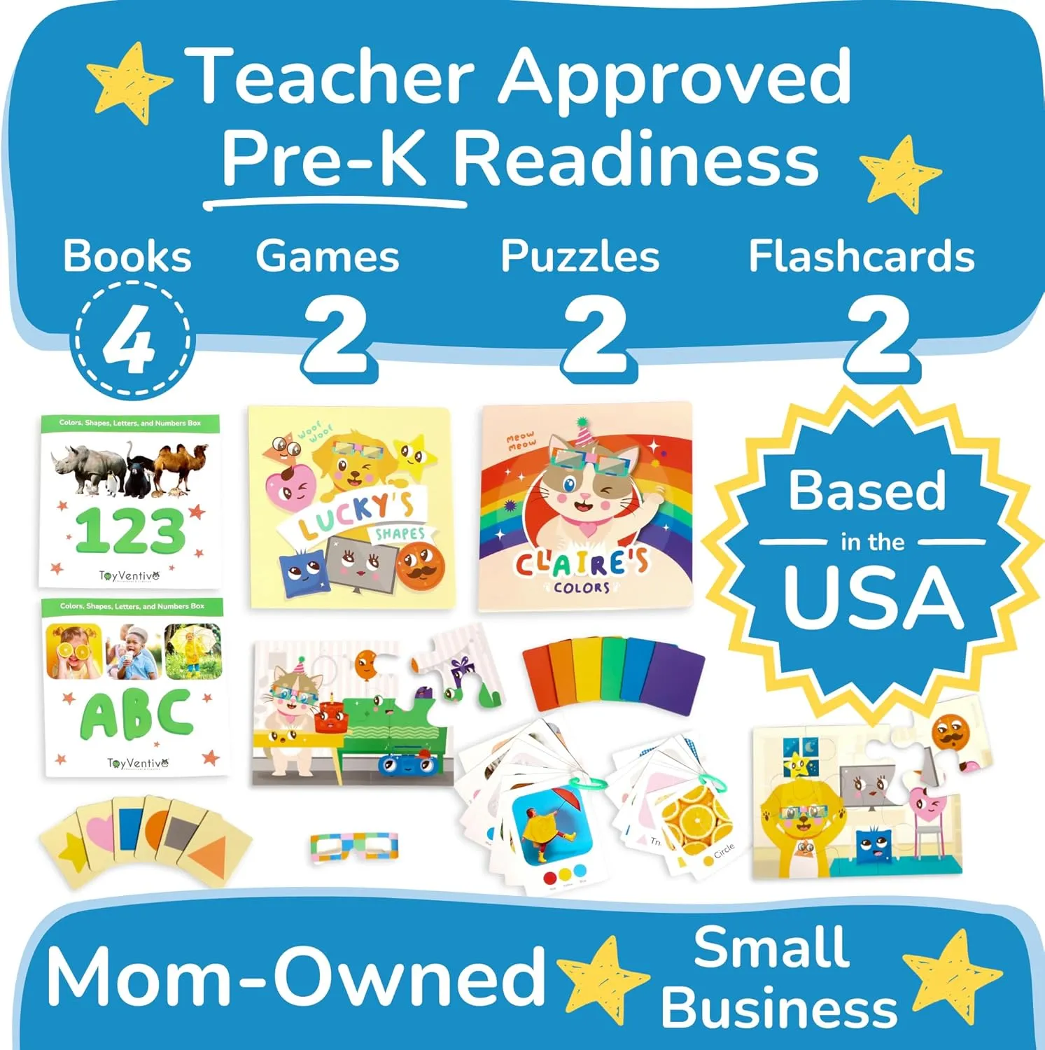 TOYVENTIVE Books, Toddler Flash Cards, and Puzzles – Educational Toys and Birthday Gifts for 1, 2, 3 Year Old Girl, Preschool Learning Activities and Games, Colors, Shapes, Letters, Numbers