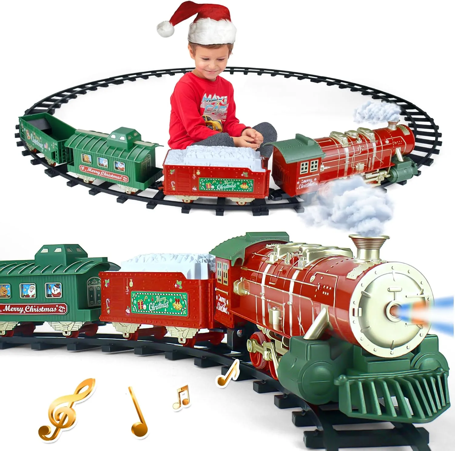 Train Set, Christmas Tree Train Toys for Boys with Smokes, Lights and Sound, Toy Train Set for Under Christmas Tree, Toddler Model Trains for 3 4 5 6 7 8  Years Old Kids Christmas Toys Gifts