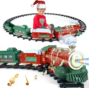 Train Set, Christmas Tree Train Toys for Boys with Smokes, Lights and Sound, Toy Train Set for Under Christmas Tree, Toddler Model Trains for 3 4 5 6 7 8  Years Old Kids Christmas Toys Gifts