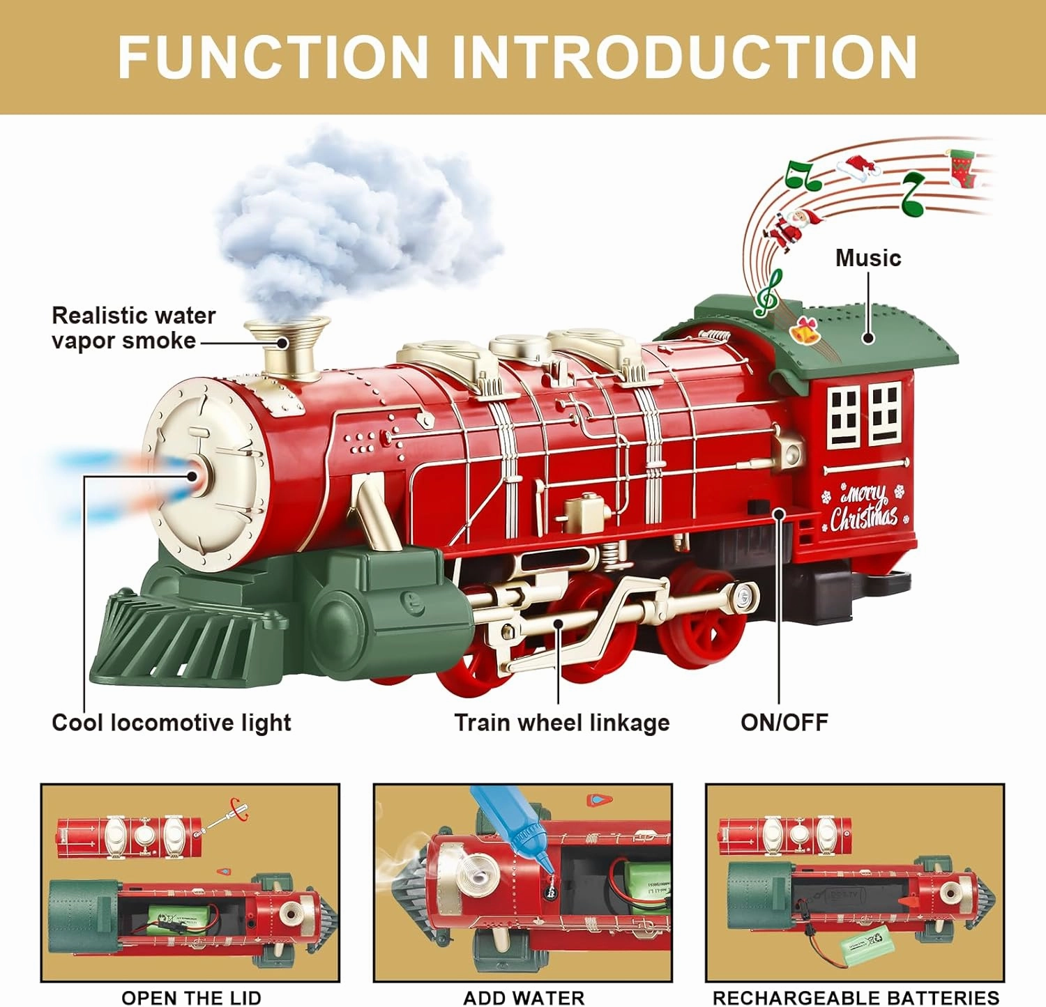 Train Set - Train Set for Toddlers w/Music Light & Smoke, Christmas Train Sets for Around The Tree, Train Toys for Kids 4-7, Christmas Train for 3 4 5 6 7 8 Year Old Boys Girls Kids Birthday Gift