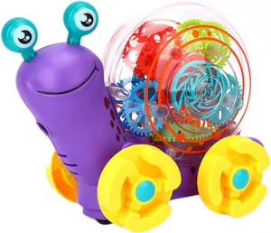 Transparent Gear Snail for Kids, Light-up Electric Car Toy with 3D Gear, Music and Projection Function (Purple)