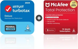 TurboTax Deluxe 2024 Tax Software, Federal & State [PC/MAC Download] & McAfee Total Protection 5 Devices
