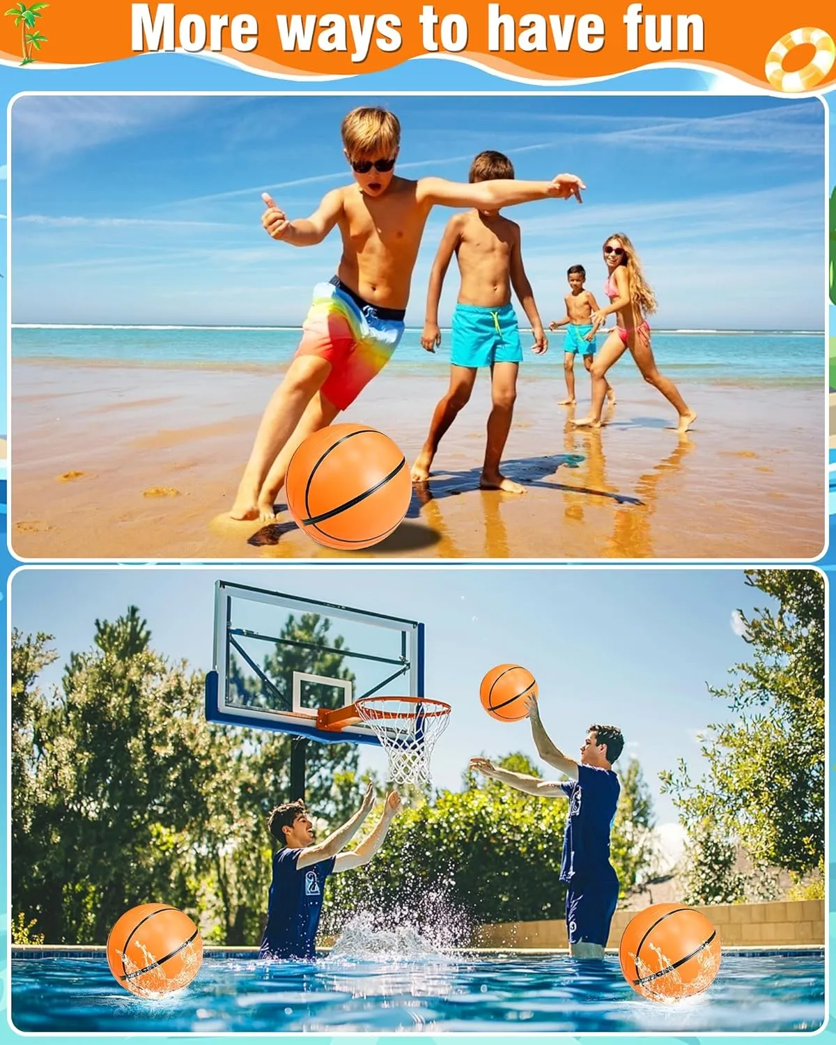 TURNMEON 12 Pack Inflatable Basketball Beach Balls 16 Inch Beach Ball for Pool Beach Party Decorations, Sport Pool Ball Swimming Pool Game Kid Adult Party Favor Pool Sensory Bouncy Toys for Pool Beach
