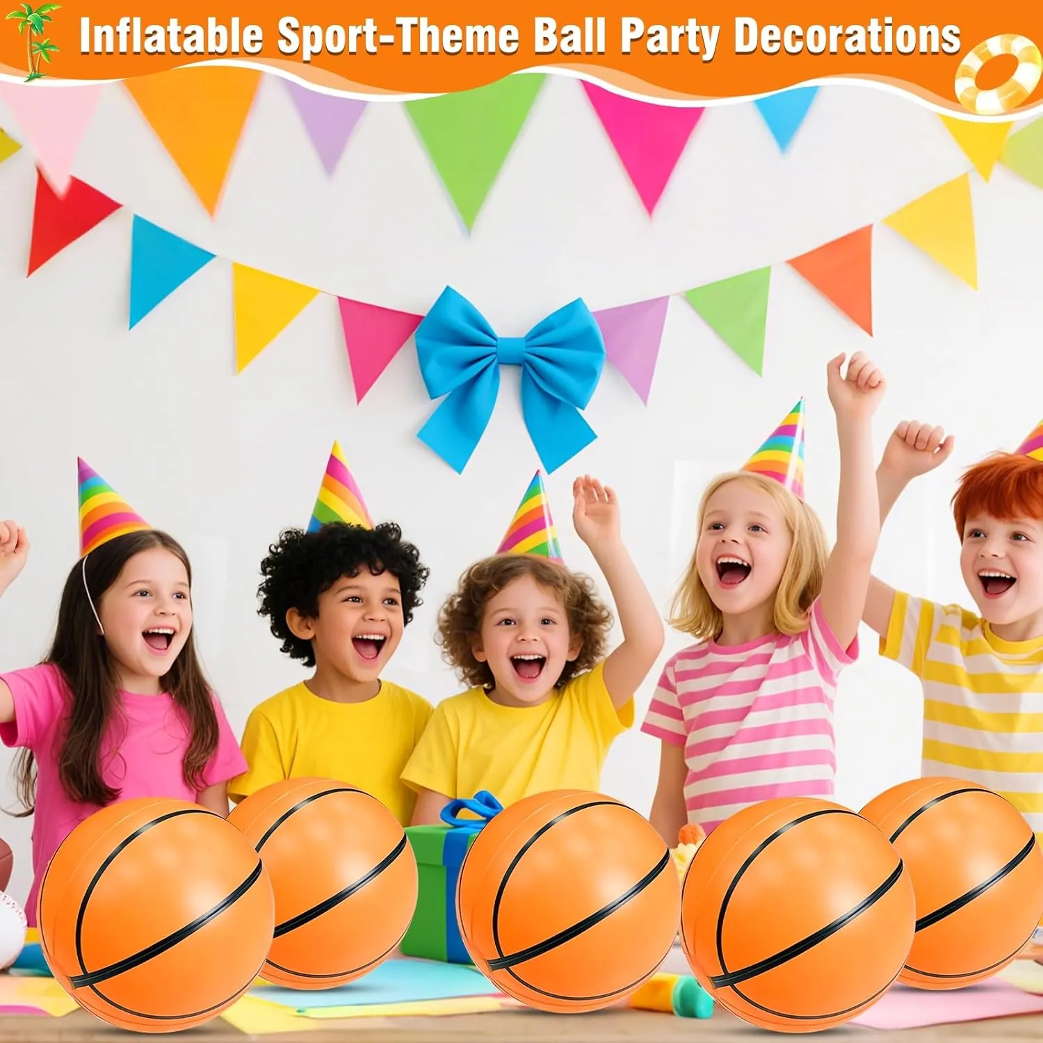 TURNMEON 12 Pack Inflatable Basketball Beach Balls 16 Inch Beach Ball for Pool Beach Party Decorations, Sport Pool Ball Swimming Pool Game Kid Adult Party Favor Pool Sensory Bouncy Toys for Pool Beach