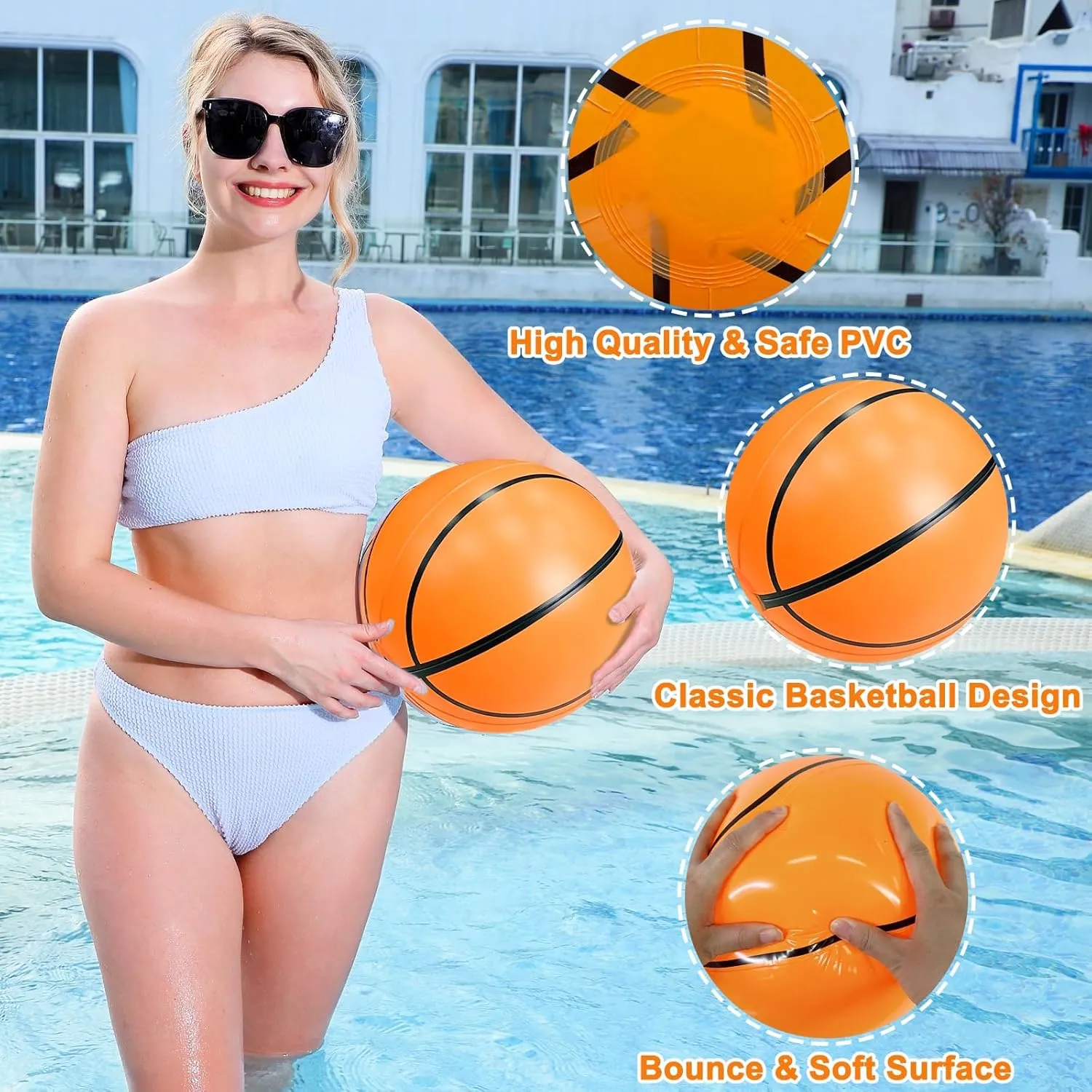 TURNMEON 12 Pack Inflatable Basketball Beach Balls 16 Inch Beach Ball for Pool Beach Party Decorations, Sport Pool Ball Swimming Pool Game Kid Adult Party Favor Pool Sensory Bouncy Toys for Pool Beach