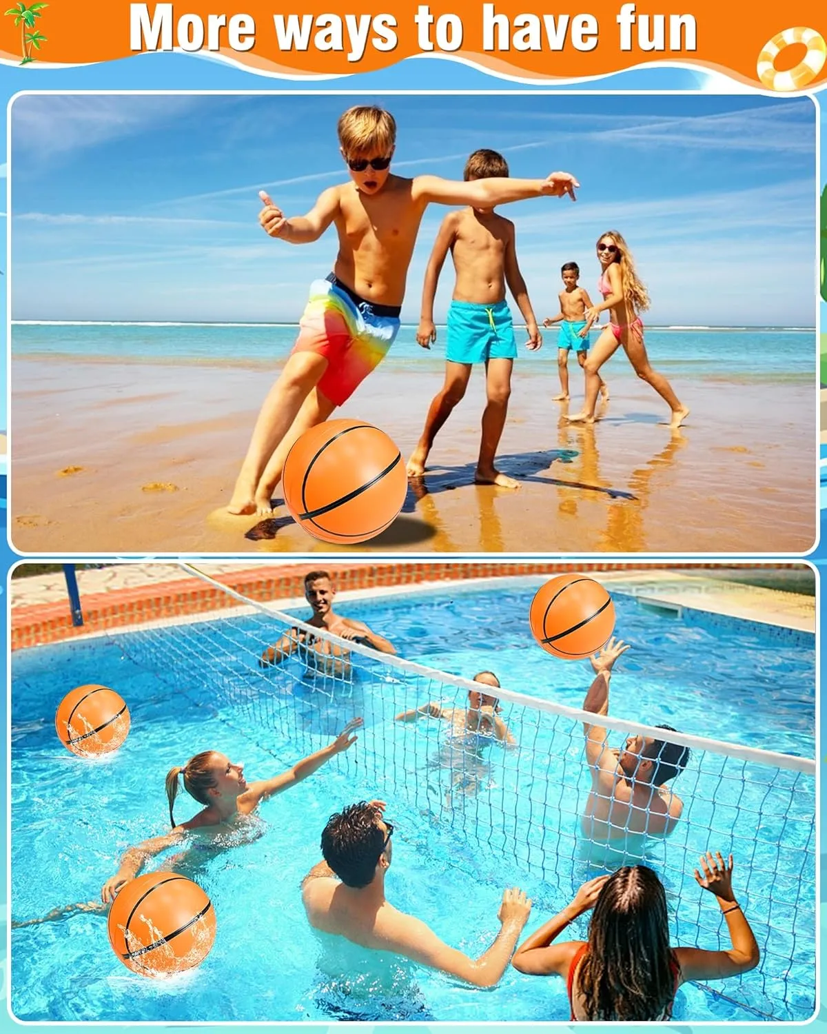 TURNMEON 12 Pack Inflatable Basketball Beach Balls 16 Inch Beach Ball for Pool Beach Party Decorations, Sport Pool Ball Swimming Pool Game Kid Adult Party Favor Pool Sensory Bouncy Toys for Pool Beach
