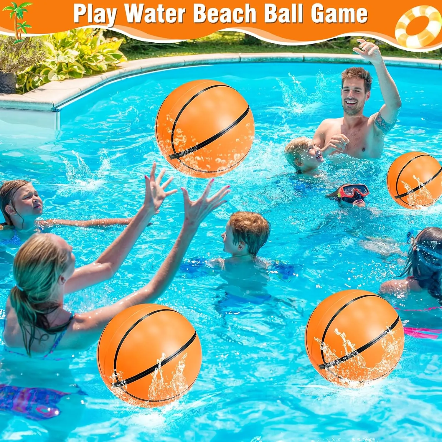 TURNMEON 12 Pack Inflatable Basketball Beach Balls 16 Inch Beach Ball for Pool Beach Party Decorations, Sport Pool Ball Swimming Pool Game Kid Adult Party Favor Pool Sensory Bouncy Toys for Pool Beach