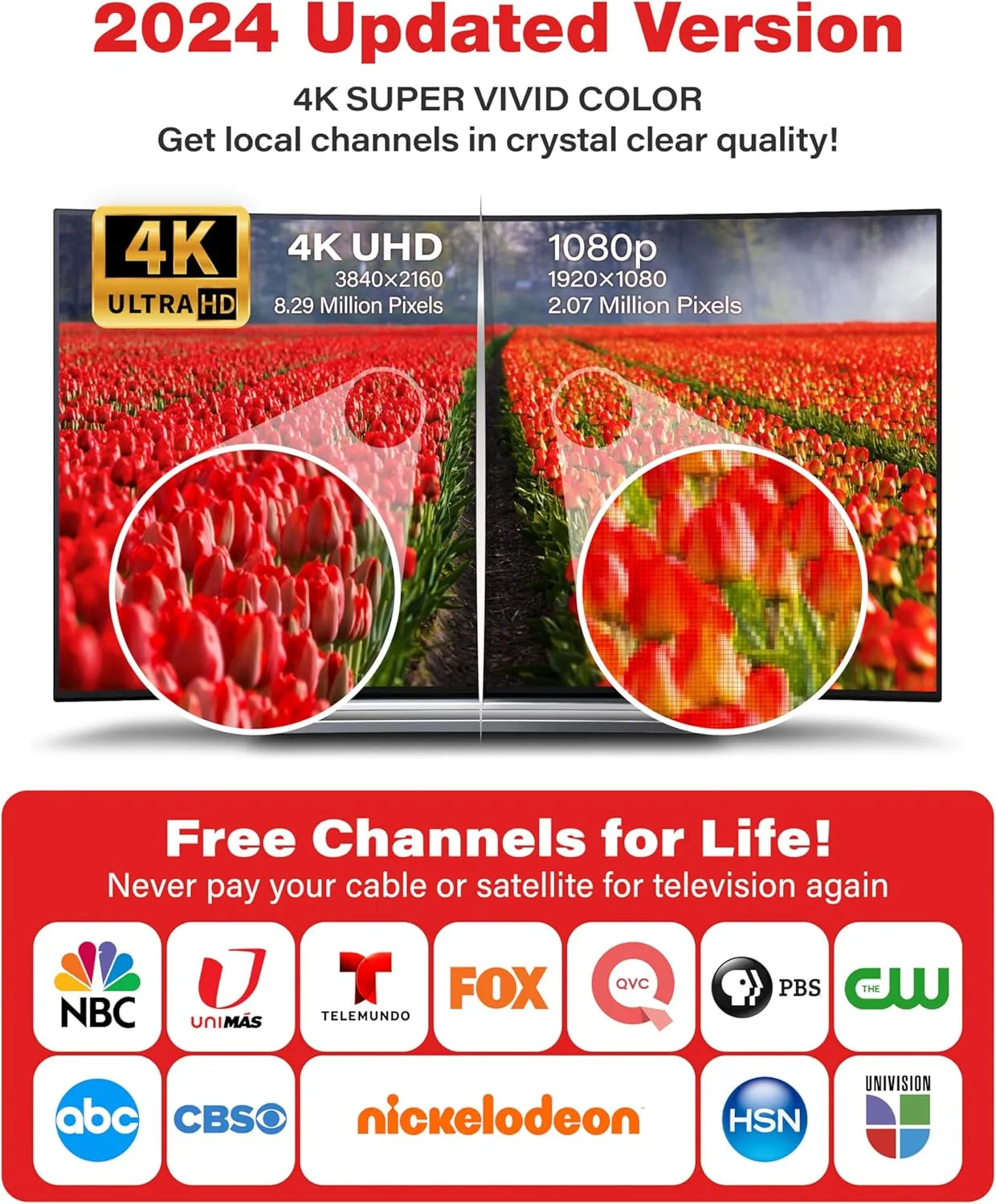 TV Antenna 650  Miles Long Range Indoor Outdoor - Support 4K 8K 1080p & All TV's - Smart Switch Amplifier Signal Booster - 18ft HDTV Cable/AC Adapter