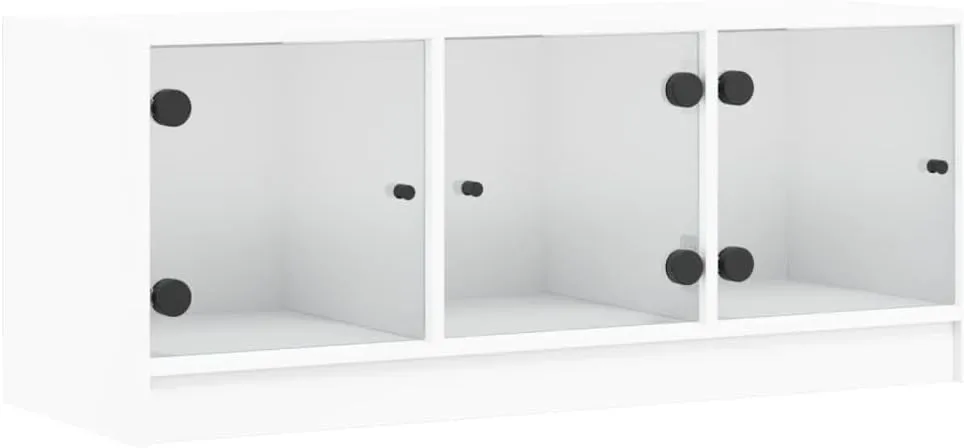TV Cabinet White Engineered Wood, Glass 40.2x14.6x16.5 in23KG
