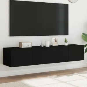 TV Wall Cabinet Set of 2 Black Engineered Wood,Furniture,Entertainment Centres & TV Stands