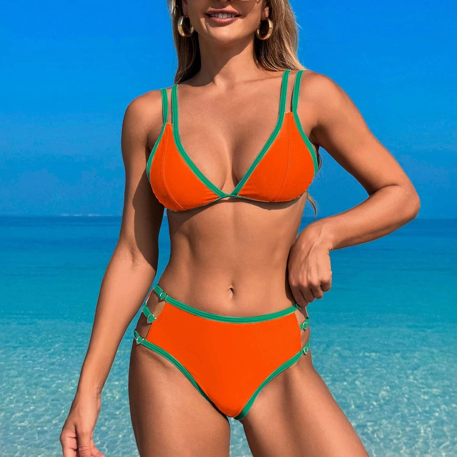 Two Piece Swimsuit for Women Bikini Sets Cutout Swimwear Push Up Sexy Bathing Suit Cheeky Cute V Neck Beachwear 2025