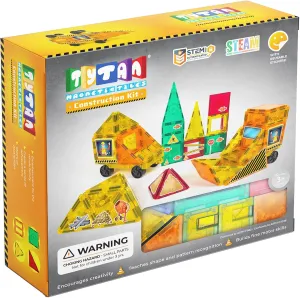 Tytan Tiles Construction Site & Trucks 60-Piece Magnetic Tiles Building Set, Fun Kids’ STEM Toy, Creative Play, Shape & Pattern Recognition, Fine Motor Skills, Includes Storage Bag, Ages 3 and Up
