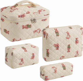 uekeboag 2 pcs Large Floral Quilted Makeup Bag Set for Women, Cotton Quilted Big Cosmetic Bag, Coquette Aesthetic Cute Travel Toiletry Bag