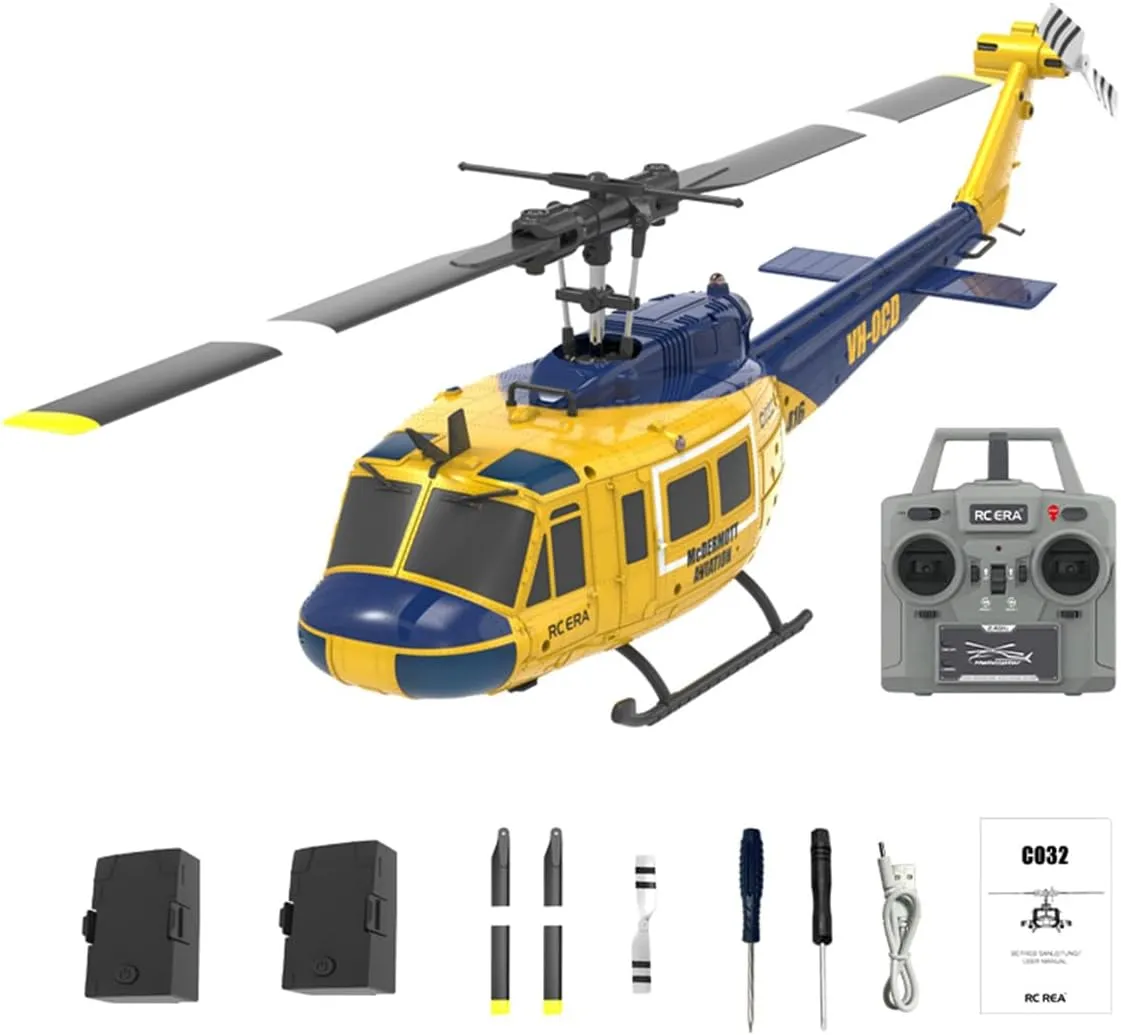 UH-1 Huey RC Helicopter, 1/48 2.4G 6CH Flybarless RC Helicopter Model with Optical Flow Positioning, Outdoor Airplane for Beginner (RTF Version)
