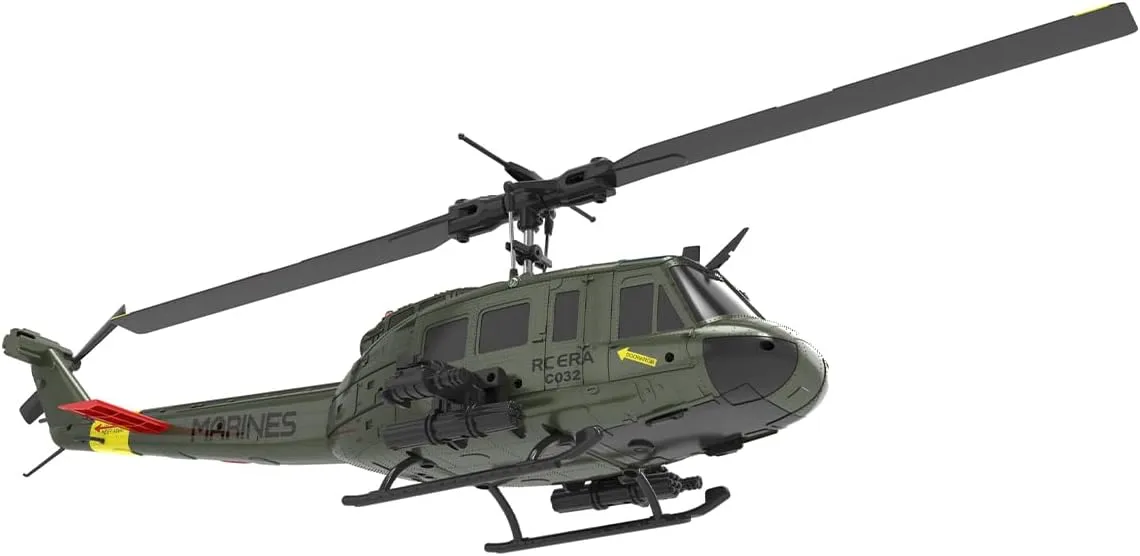 UH-1 Huey RC Helicopter, 1/48 Scale 2.4G 6CH Flybarless RC Helicopter Model with Optical Flow Positioning and 3D Stunt, Indoor Aircraft for Beginner Adults - RTF/Army Green
