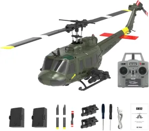 UH-1 Huey RC Helicopter, 1/48 Scale 2.4G 6CH Flybarless RC Helicopter Model with Optical Flow Positioning and 3D Stunt, Indoor Aircraft for Beginner Adults - RTF/Army Green