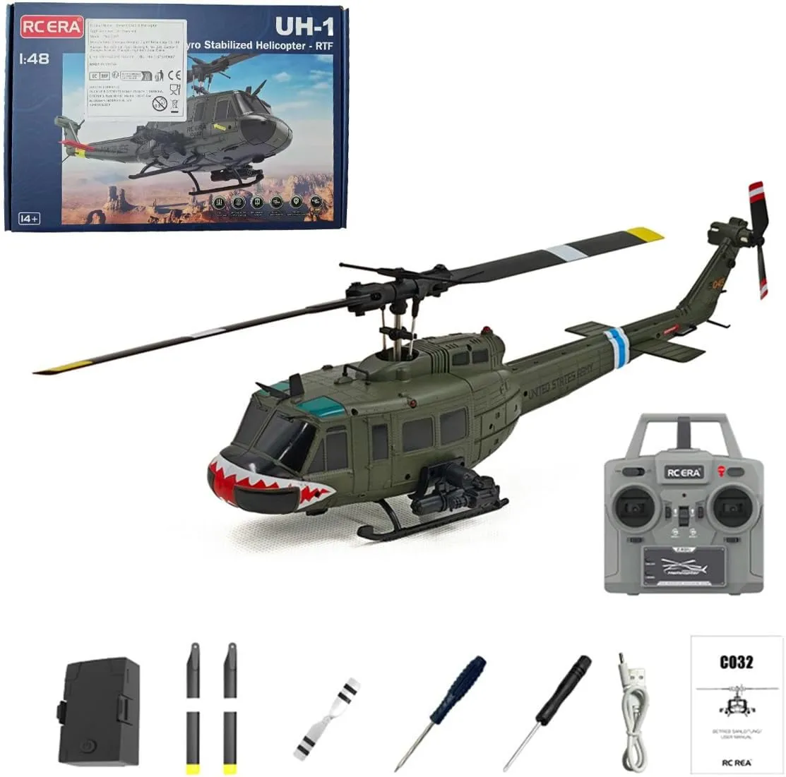 UH 1 Huey RC Helicopter Model, C032 1/48 Scale 2.4G 6CH Flybarless RC Helicopter Model