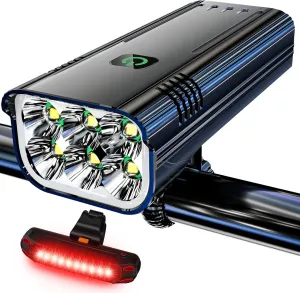 Ultra Bright Bike Lights for Night Riding,6 LED High Lumen Powerful Bicycle Front Headlight Taillight Set,360°Rotatable Aluminum Bike Headlight,USB Rechargeable 5 5 Light Mode,Waterproof Safety Light