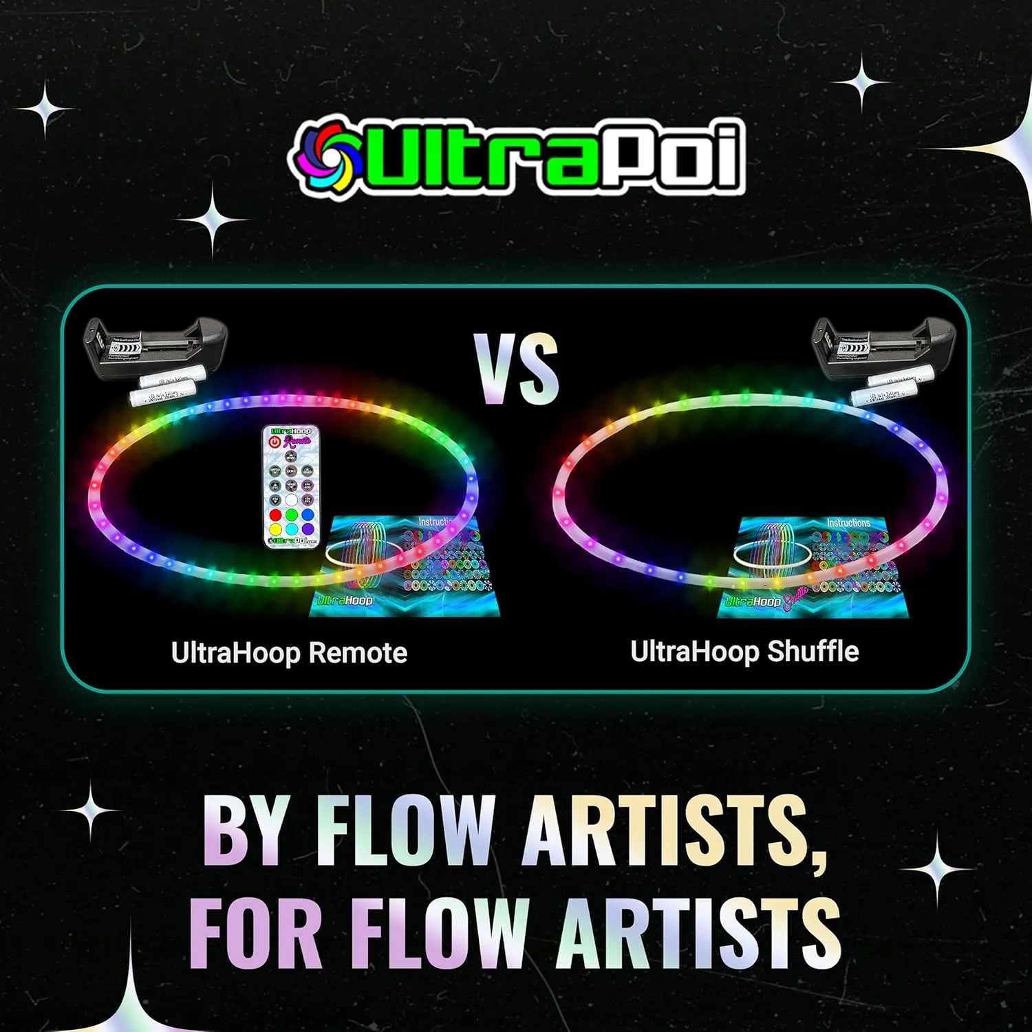 UltraHoop Remote LED Hoop - Wireless Control 60 Color Changing LED Lights w/ 300  Modes & Patterns - Rechargeable Battery, HDPE Collapsible, Advanced to Beginner Hoola Hoops - 30” x 5/8" OD - UltraPoi