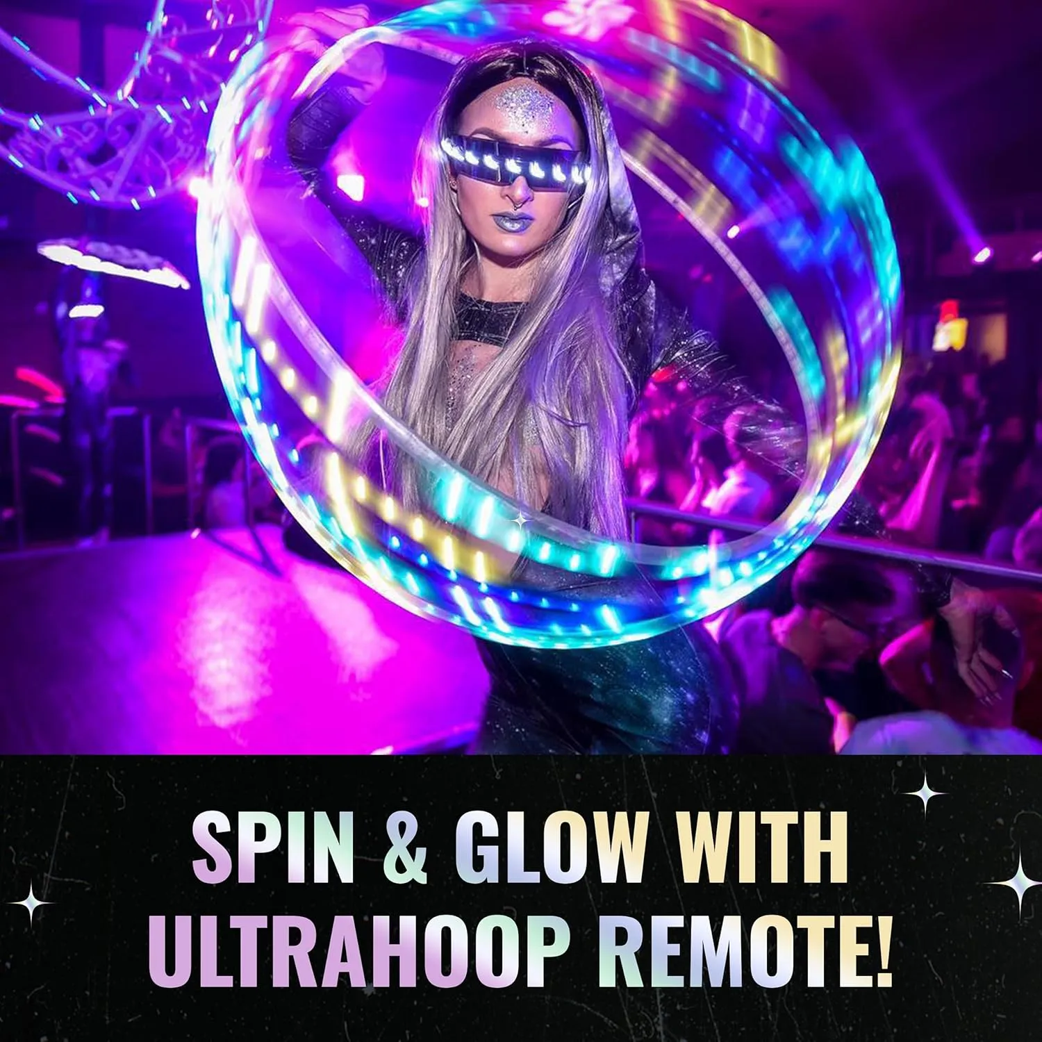UltraHoop Remote LED Hoop - Wireless Control 60 Color Changing LED Lights w/ 300  Modes & Patterns - Rechargeable Battery, HDPE Collapsible, Advanced to Beginner Hoola Hoops - 30” x 5/8" OD - UltraPoi