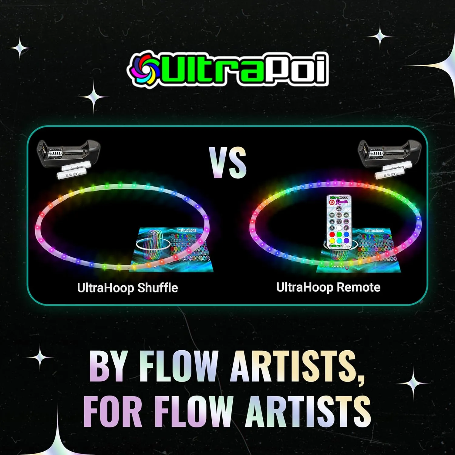 UltraPoi UltraHoop Shuffle LED Hoop – Smart Auto Color Changing LEDs w/ 100  Light Patterns – Rechargeable, Collapsible, Beginner to Advanced Glow in the Dark Flow Toys Hoola Hoops for Raves & Parties