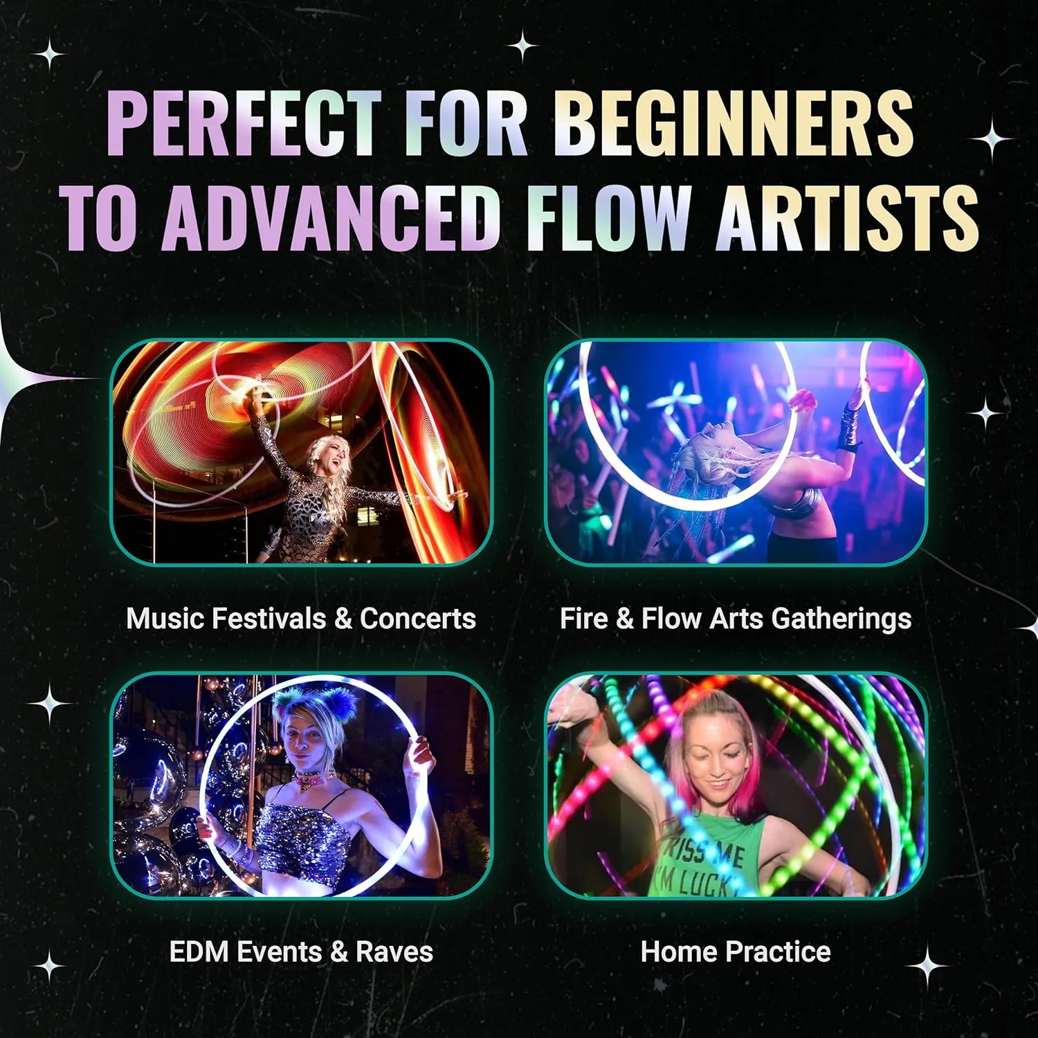 UltraPoi UltraHoop Shuffle LED Hoop – Smart Auto Color Changing LEDs w/ 100  Light Patterns – Rechargeable, Collapsible, Beginner to Advanced Glow in the Dark Flow Toys Hoola Hoops for Raves & Parties