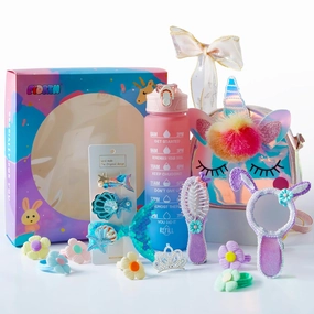 Unicorn Crossbody Bag Gifts for Girls 4 5 6 7 8 9 10 Years Old, Surprise Birthday Gift Box for Daughter, Niece, Granddaughter, Hair Accessories Set Ideas for Little Girls