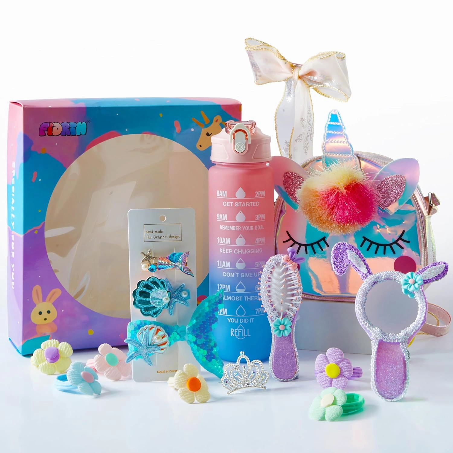 Unicorn Crossbody Bag Gifts for Girls 4 5 6 7 8 9 10 Years Old, Surprise Birthday Gift Box for Daughter, Niece, Granddaughter, Hair Accessories Set Ideas for Little Girls