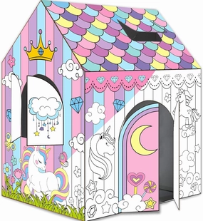 Unicorn Playhouse Cardboard Huge Kids DIY Coloring Unicorn Large Spring Color Easy House Indoor Outdoor Art and Craft for Kids Cardboard House to Color Toddler Decorate and Personalize 32"X 26"X 41"