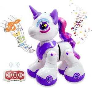 UnicornToy for Girls Age 4-6, Robot Pet Interactive Remote Control Walking & Dancing Electronic Pet, Adorable Purple Unicorn Robot Birthday Gift for Kids
