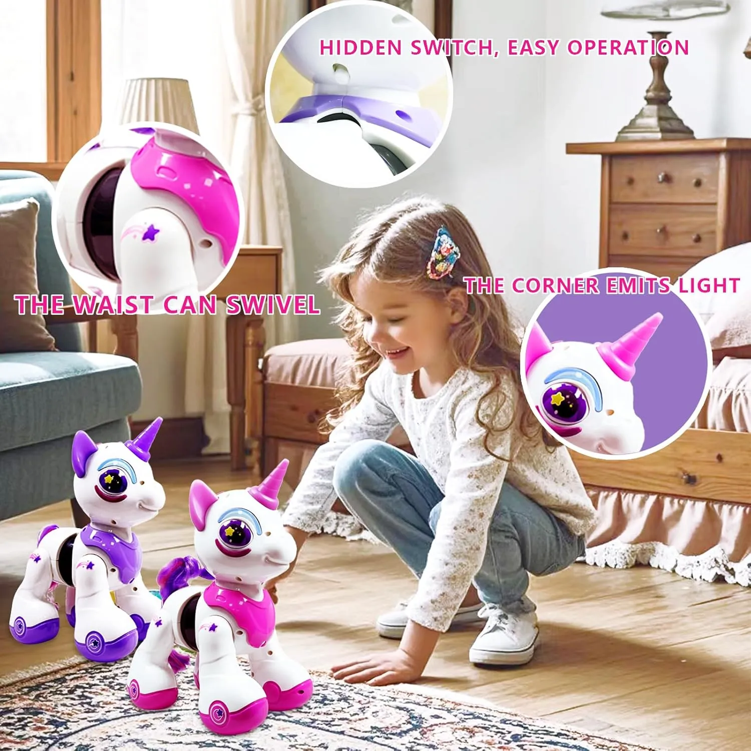UnicornToy for Girls Age 4-6, Robot Pet Interactive Remote Control Walking & Dancing Electronic Pet, Adorable Purple Unicorn Robot Birthday Gift for Kids