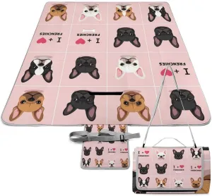 Unique Pattern Outdoor Mat for Women Men, Sandproof Waterproof I Love French Bulldogs Cute Blankets for Camping Park Travel Beach