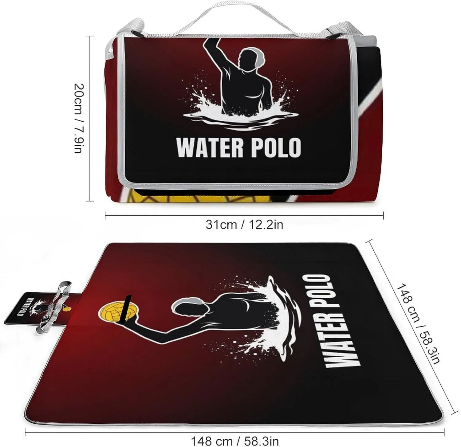 Unique Pattern Outdoor Mat for Women Men, Sandproof Waterproof Water Polo Ball Art Blankets for Camping Park Travel Beach
